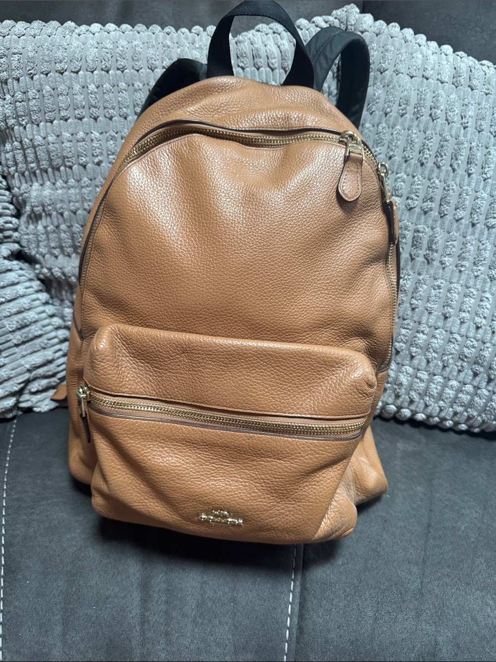 Coach Brown Pebbled Leather Backpack with Gold Hardware